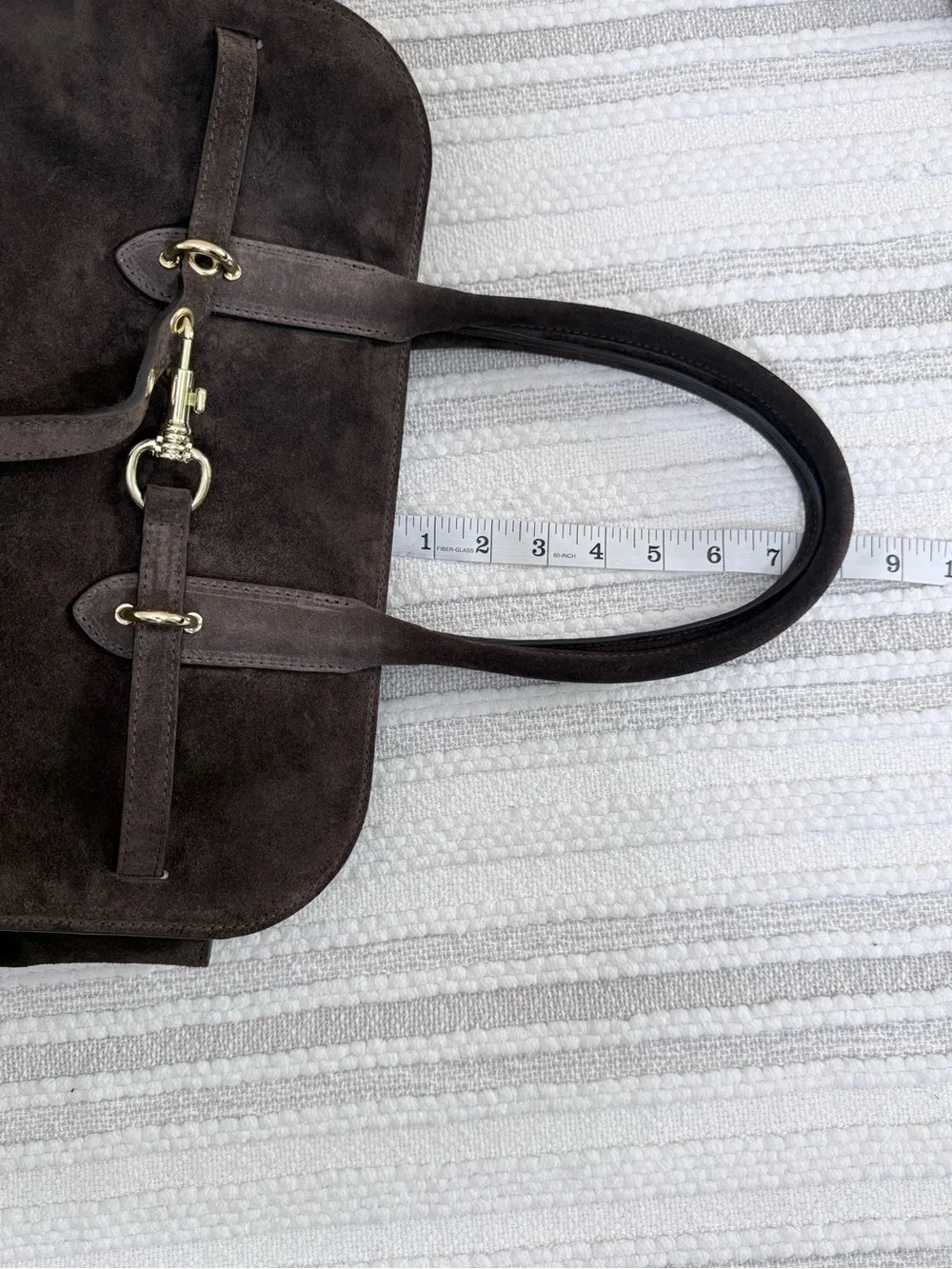 Claudia Firenze Brown Suede Satchel Handbag Crossbody Shoulder Bag Gold Hardwar